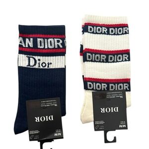 2 Pair Dior Outlet Men's Navy and White Socks